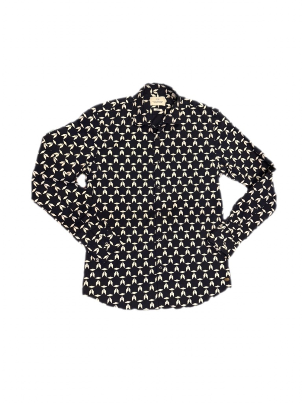 Scotch & Soda Shirt Men’s Large Dark Navy Geometric Print Button Up Long Sleeve
